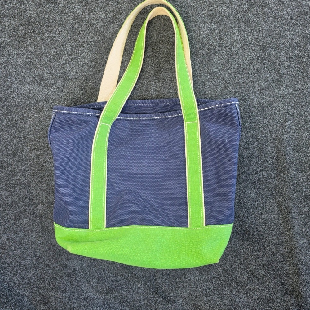 Vintage 90s Lands End Deluxe 5-Pocket Canvas Boat Tote Reverse Navy Green Medium
